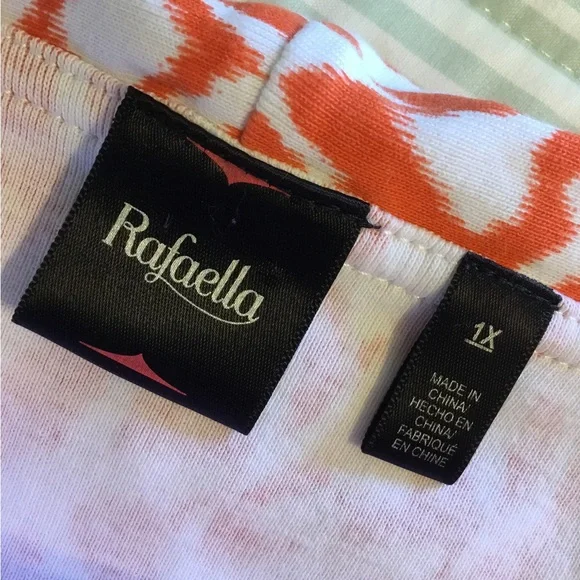 Rafaella Orange & White Patterned top Sleeveless, draped neck, stretchy Cotton - Picture 3 of 6